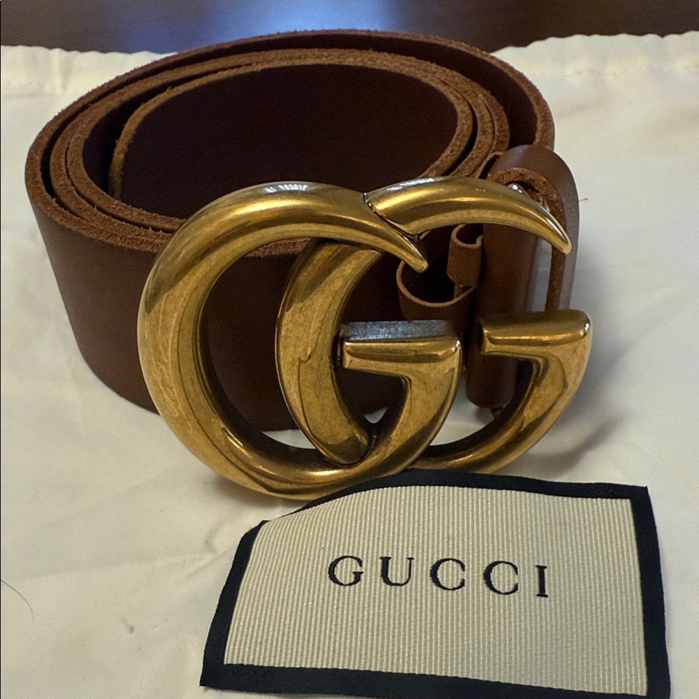 Gucci Brown Leather Belt with Gold GG Buckle